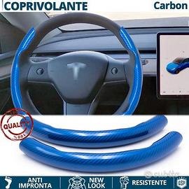 COPRIVOLANTE per TESLA Effetto FIBRA CARBONIO Blu