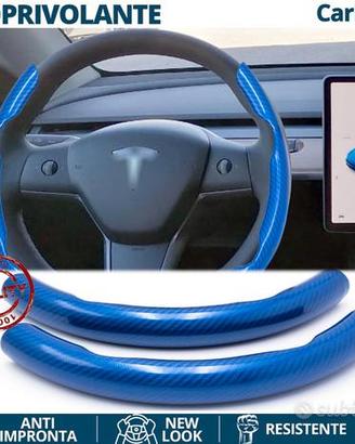 COPRIVOLANTE per TESLA Effetto FIBRA CARBONIO Blu