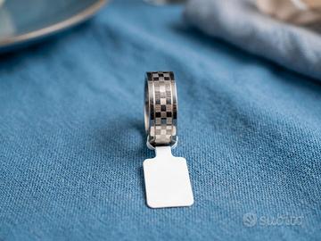 Anello in acciaio fascia a scacchi - Taglia 16
