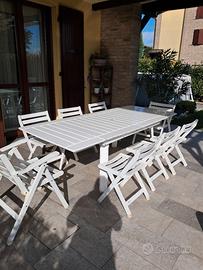 Tavolo di legno Foppapedretri con 8 sedie vintage
