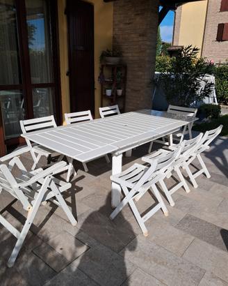 Tavolo di legno Foppapedretri con 8 sedie vintage