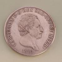 Moneta 5 lire 1824 Sardegna Car Felix Rex Sar Cyp