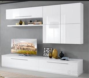 Mobile soggiorno moderno bianco lucido componibile