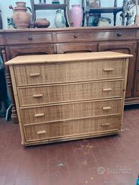 cassettiera in vimini e bambù anni 70 