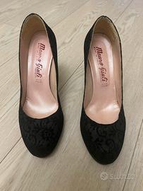 Scarpe alte decollete in pizzo nero, tg 38