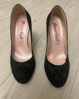 Scarpe alte decollete in pizzo nero, tg 38