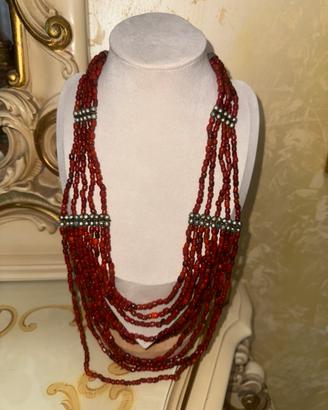 Collana Antica Multifilo in vero corallo rosso
