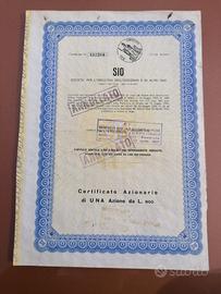 Azione SIO 1 - Certificato azionario antico