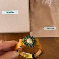 MIU MIU Bracciale in pelle con cristalli