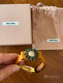 MIU MIU Bracciale in pelle con cristalli