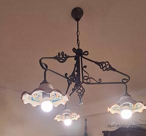Lampadario ferro e ceramica 