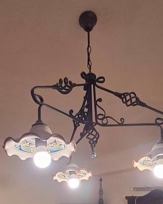 Lampadario ferro e ceramica 
