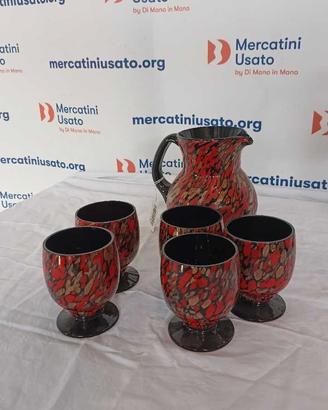 Servizio di 5 coppe e brocca in vetro avventurina