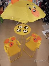 set tavolo con sedie e ombrellone per bimbi