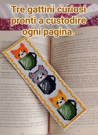 Segnalibro a punto croce con gattini –fatto a mano