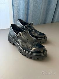 Scarpe Mary Jane T-Strap Nere Vera Pelle Tg. 38