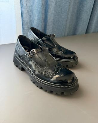 Scarpe Mary Jane T-Strap Nere Vera Pelle Tg. 38