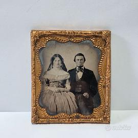 Antica Ambrotipia XIX Giovane Coppia Vittoriana