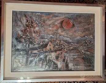 Quadro con lavorazione in stagno e cornice argento