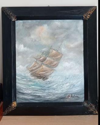 Veliero nella tempesta. Olio su tela.