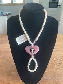 Collana Perle di Fiume - Giada Rosa cuore