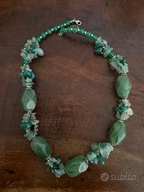 Collana vintage con pietre di Aventurina verde nat
