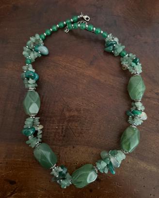Collana vintage con pietre di Aventurina verde nat