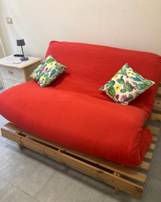 Divano letto futon matrimoniale in legno 140x190
