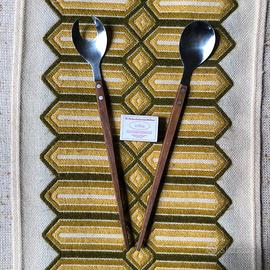 2x posate per insalata, Vintage, 70, Acciaio, Teak