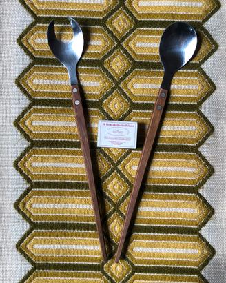 2x posate per insalata, Vintage, 70, Acciaio, Teak