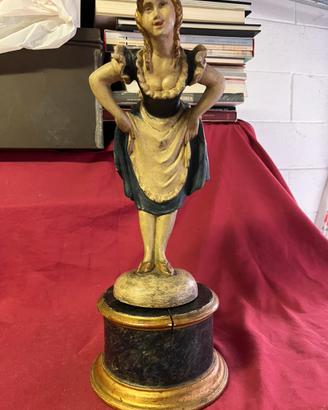 Statua vintage donna in legno con base