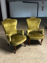Coppia poltroncine vintage velluto verde