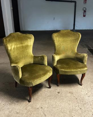 Coppia poltroncine vintage velluto verde