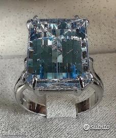 ANELLO SOLITARIO ORO 18kt. E TOPAZIO AZZURRO