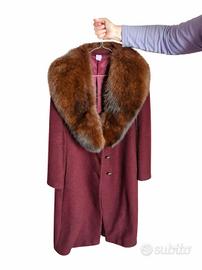 Cappotto donna in lana con vera pelliccia di volpe