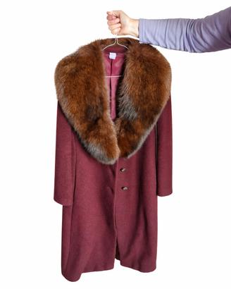 Cappotto donna in lana con vera pelliccia di volpe