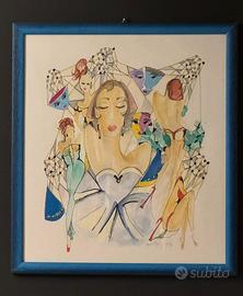 Quadro (acquerello firmato) stile Art Déco/fashion