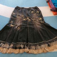 gonna lunga  jeans tg 48 ricamata pizzo e perline 