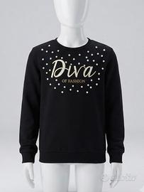 Felpa nera Terranova con perle e scritta "Diva"