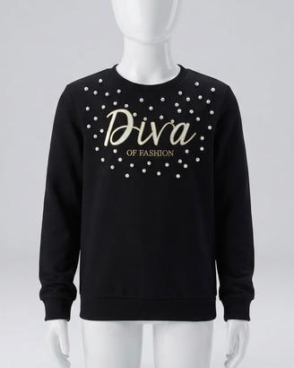 Felpa nera Terranova con perle e scritta "Diva"