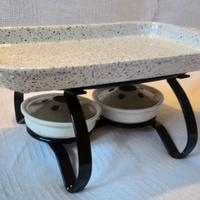 Vassoio pirofila in ceramica con 2 fornelletti