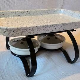 Vassoio pirofila in ceramica con 2 fornelletti