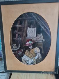quadro  con bambina in soffitta