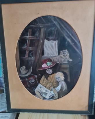 quadro  con bambina in soffitta