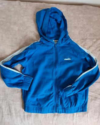 Felpa con cappuccio Diadora blu e bianca 130 cm