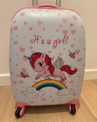 TROLLEY BAMBINA UNICORNO "It's a girl" 4 RUOTE
