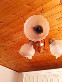 lampadario vintage legno e vetro 
