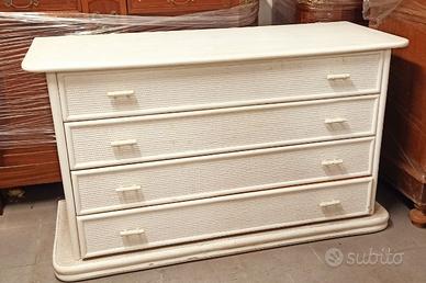 Comò legno e rattan bianco