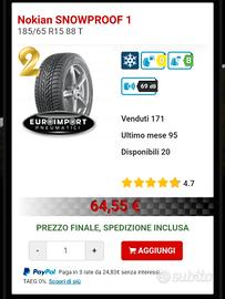 3 gomme con cerchi in lega nokian 185/65/R15   88T