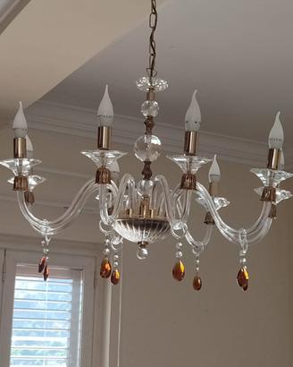 Splendido Lampadario classico in vetro e cristallo
